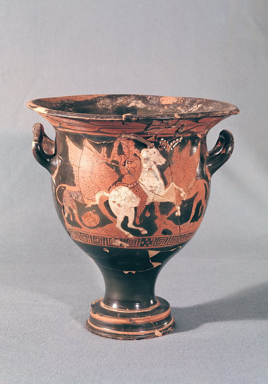 Krater med röd figur som visar amazoner och griffiner (keramik) av Greek School
