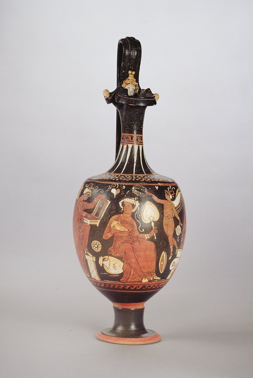 Röd och vit figur Oinochoe, c.310 f.Kr. (keramik) av Greek School