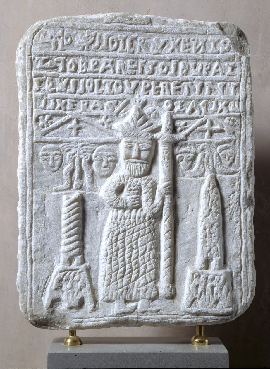 Relief föreställande Konstantin den store med en "magisk" inskription, möjligen från Sifnos, Kykladerna (marmor) av Greek School