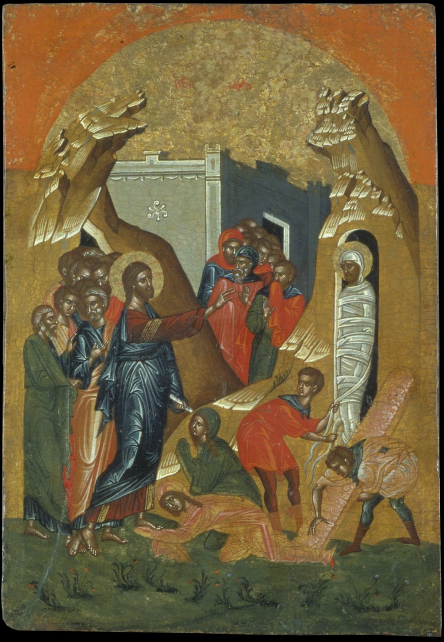 Resurrection of Lazar (äggtempera på panel) av Greek School