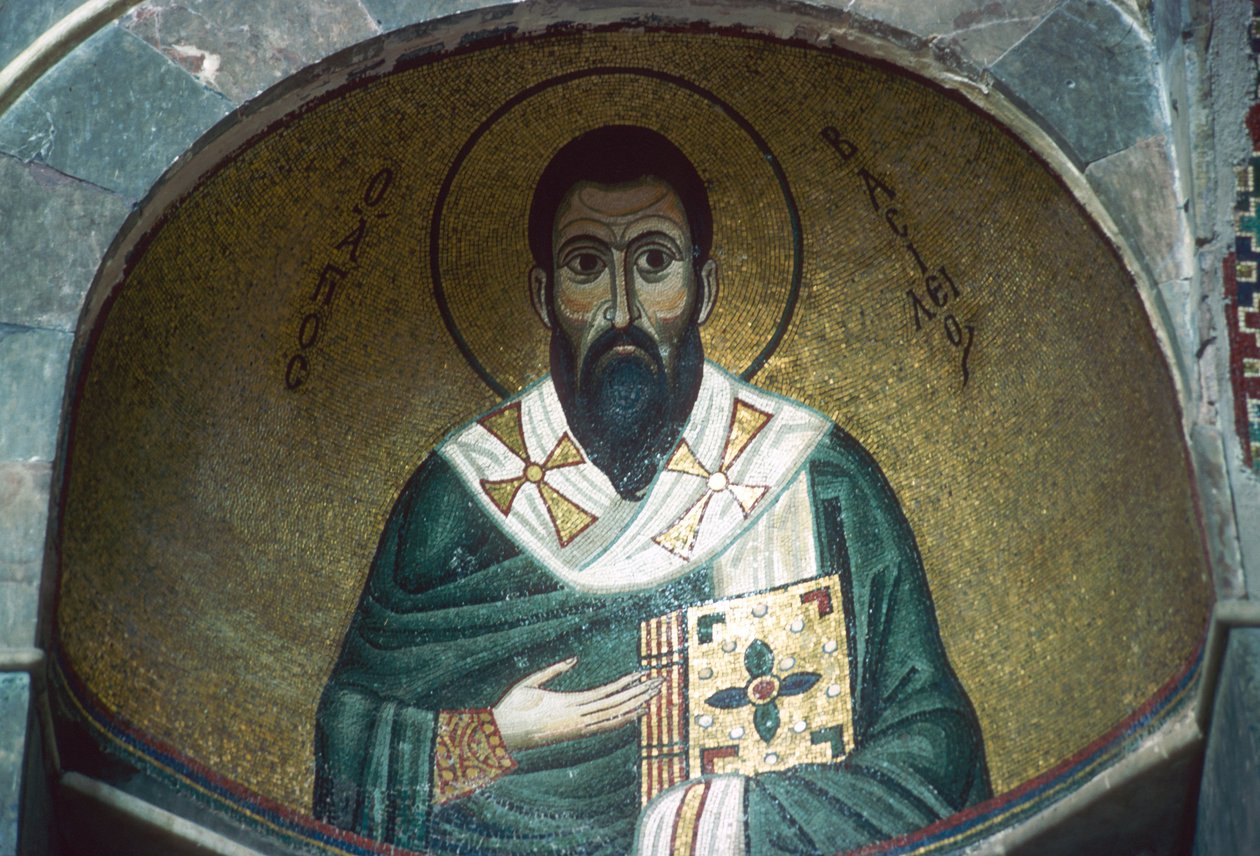 St Basil, mosaik i Katholikon (mosaik) av Greek School