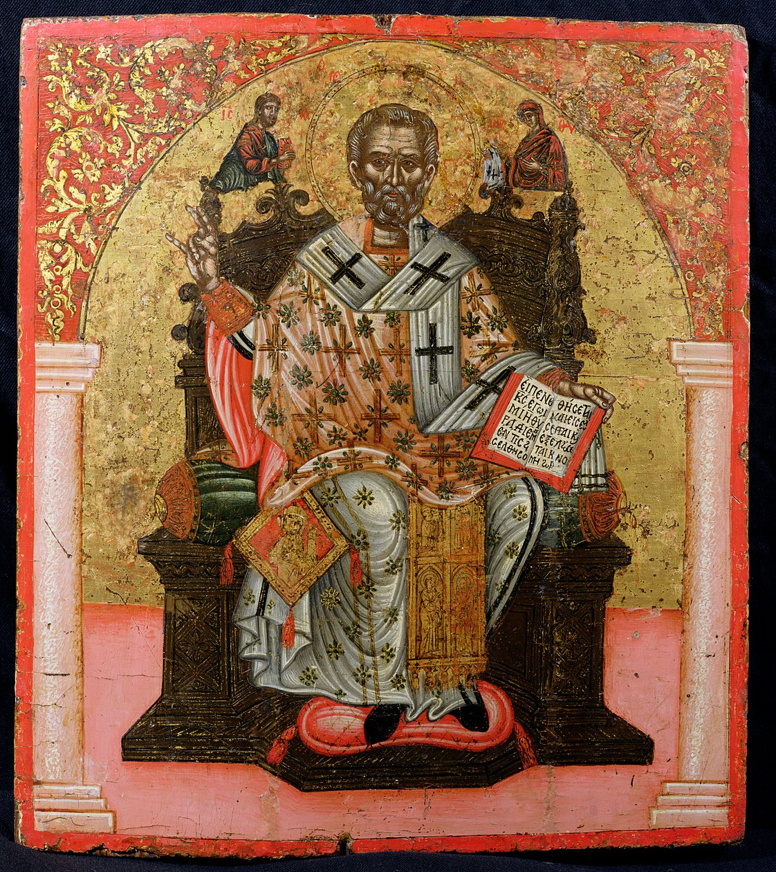 St. Nicholas tronade, ikon, från Thessalonica (tempera på panel) av Greek School