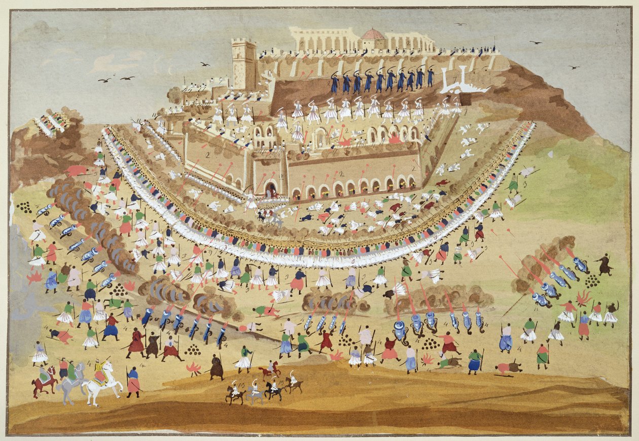 Belägringen av Aten 1827, från det grekiska frihetskrigets bildhistoria av Greek School