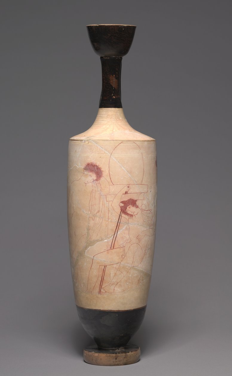 Lekythos med vit botten (oljekanna för begravning), ca 420 f.Kr (målad terrakotta) av Greek School