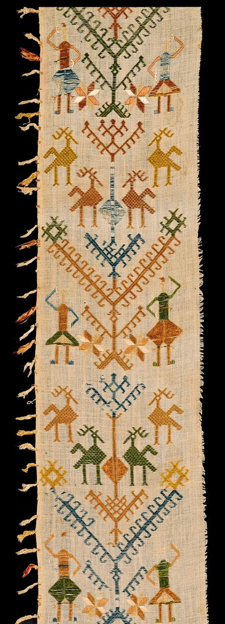 Kant dekorerad med ett livsträd, från Siphnos, Kykladerna, 1600-1700-talet (bomull broderad med sidentrådar) av Greek School