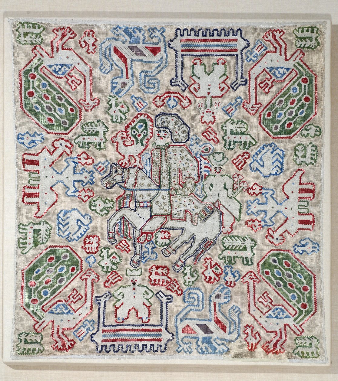 Del av ett kuddfodral, från Lefkaa, Joniska öarna, 1600-1700-talet (linne med sidentrådar) av Greek School