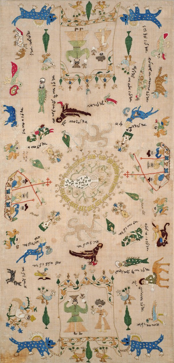 Sampler, från Ioannina, Ipeiros, 1700-1800-talet (linne broderat med sidentrådar) av Greek School