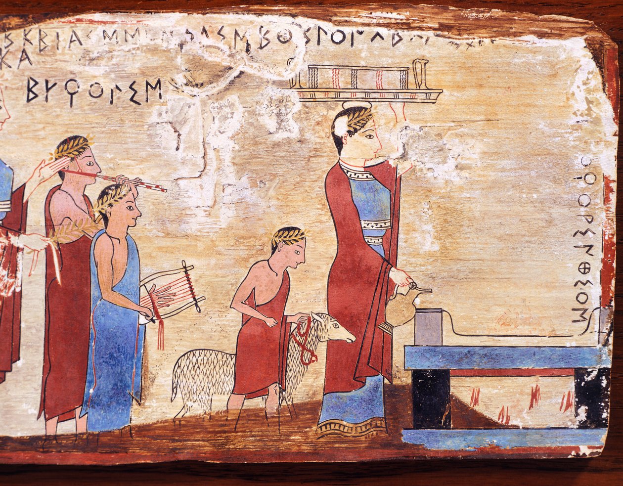 Scen som visar offer, målad tavla från Pitsa, Grekland, grekisk civilisation, 600-talet f.Kr. av Greek School