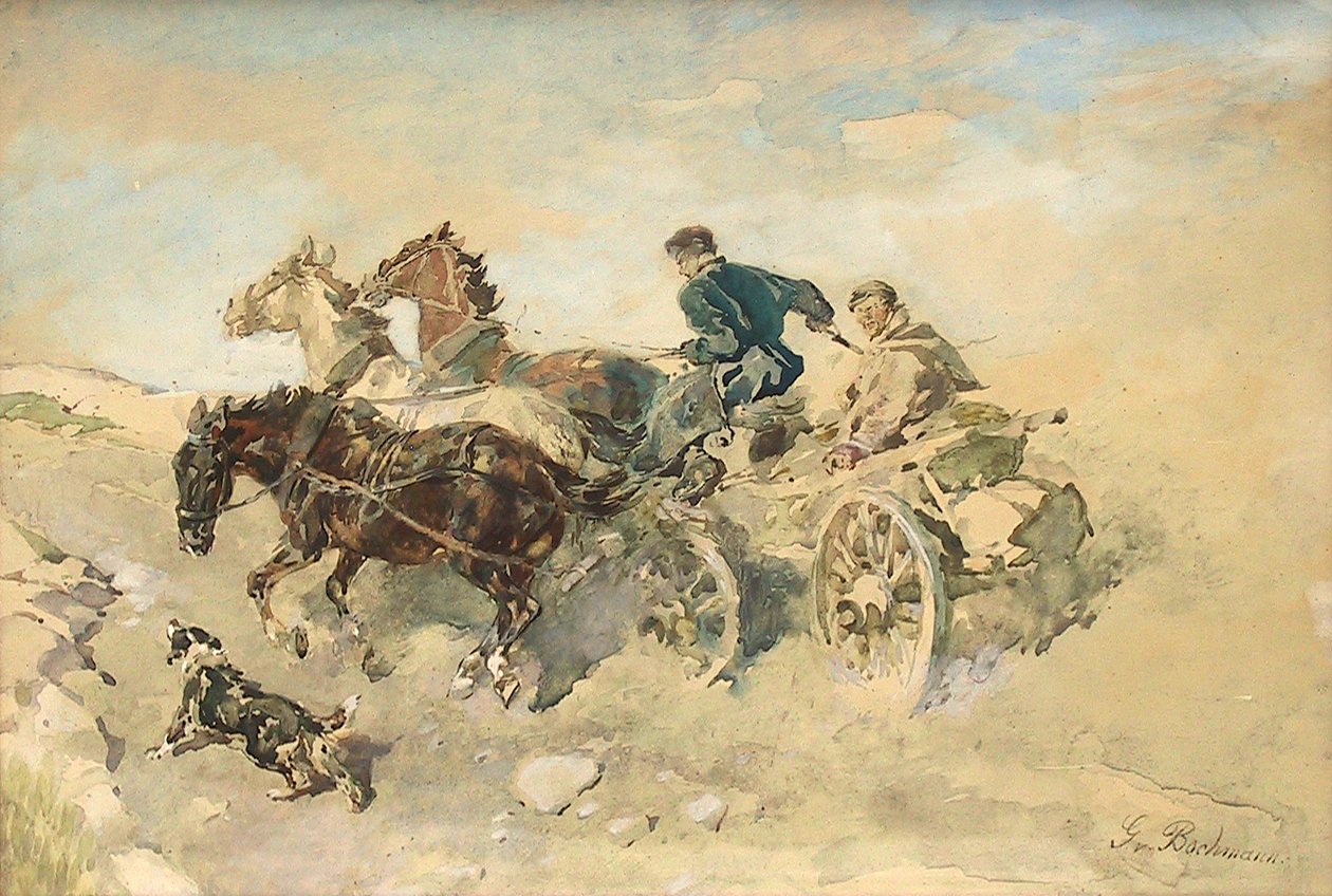 Estnische Bauern mit Pferdegespann estonian peasants in horse drawn carriage av Gregor von Bochmann