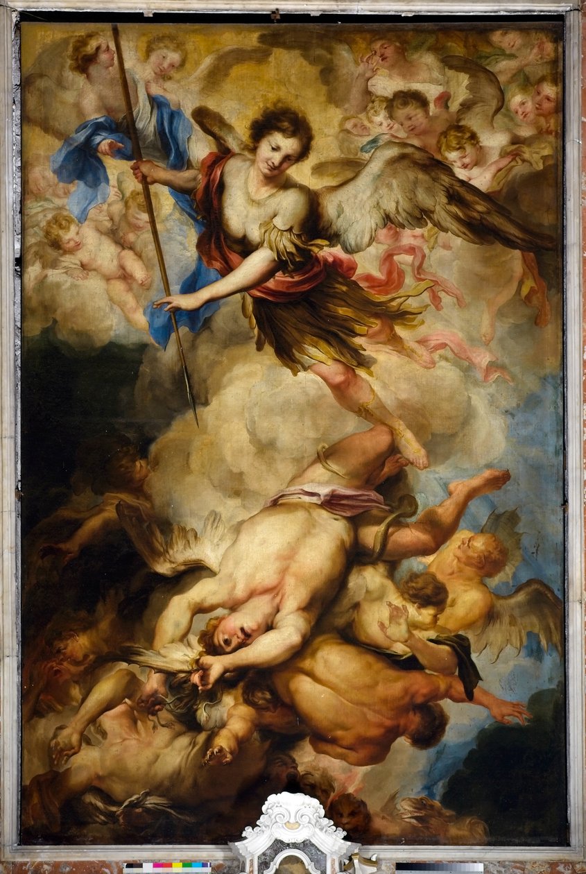 Ärkeängeln St Mikael Besegra de rebelliska änglarna, c.1680 av Gregorio De Ferrari