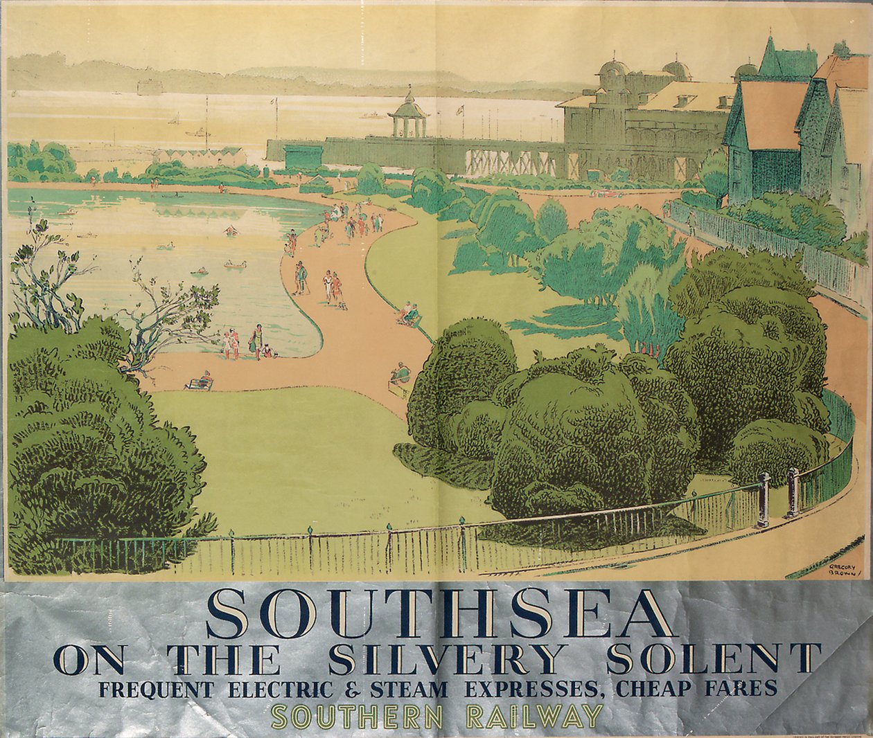 "Southsea on the Silvery Solent", affisch som annonserar Southern Railways av F. Gregory Brown