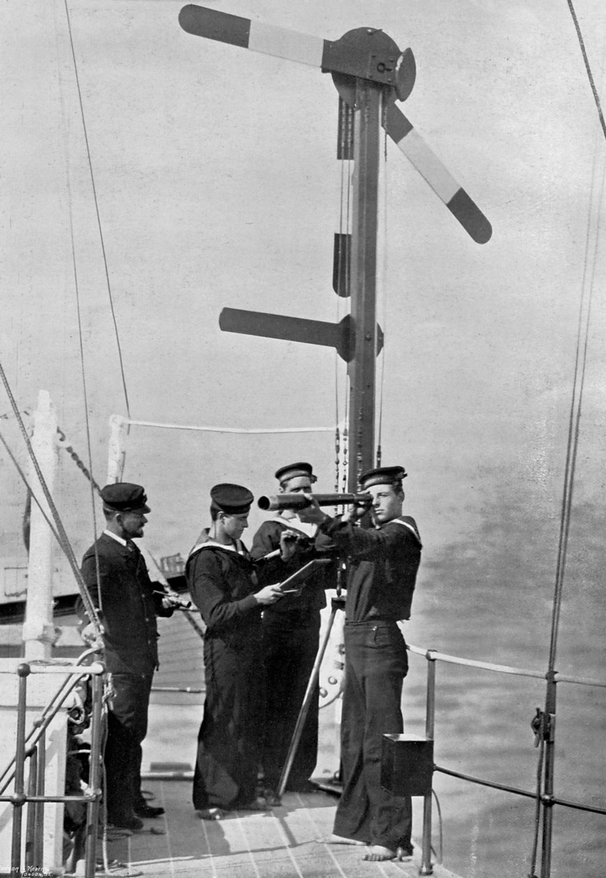 Signalering med semafor ombord på HMS Camperdown, 1895 av Gregory and Co