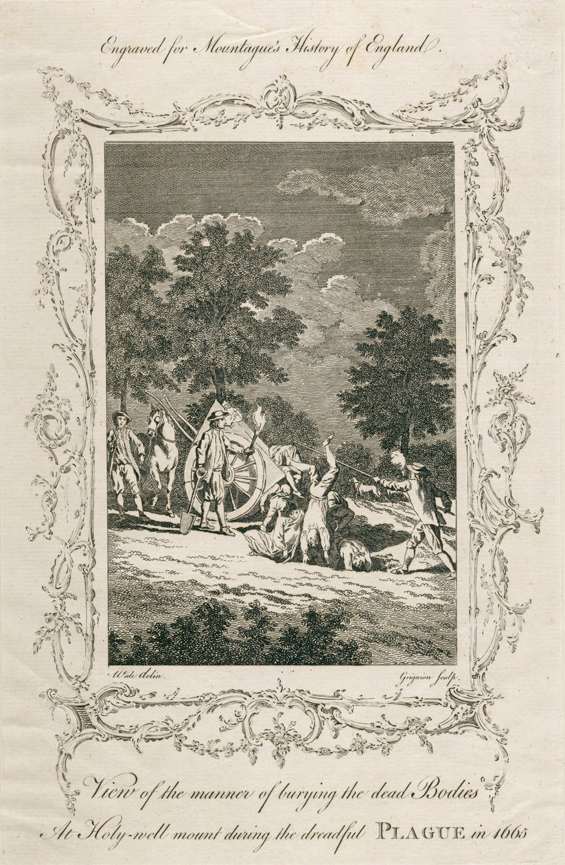 Begravning av pestoffer, Holywell Mount, Shoreditch, London, 1665 c sent 1700-tal av Grignion