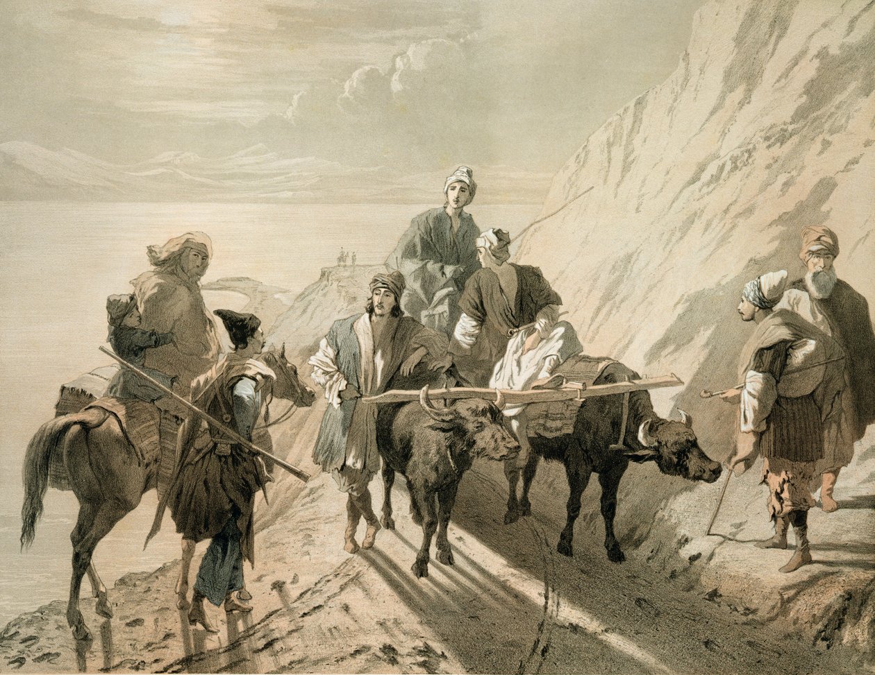 Sevang- eller Cockcha-sjön, Transkaukasien, tavla 23 från en bok om Kaukasus, graverad av Eugene Le Roux (1807-63), utgiven av Alfred Leon Lemercier, Paris, 1847. av Grigori Grigorevich Gagarin