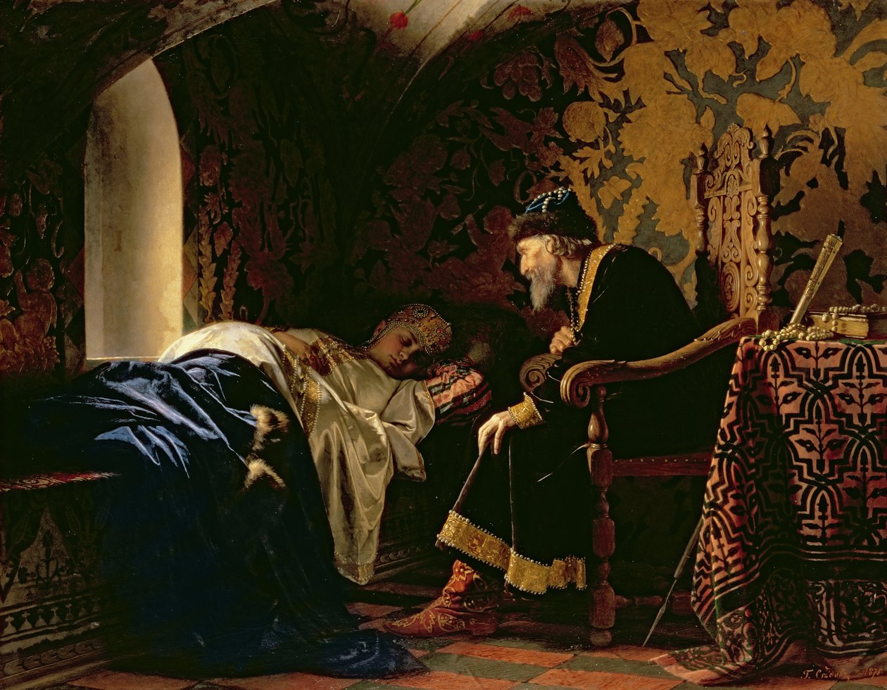 Tsar Ivan den förskräcklige beundrar Vasilia Melentevna, 1875 av Grigori Semenovich Sedov