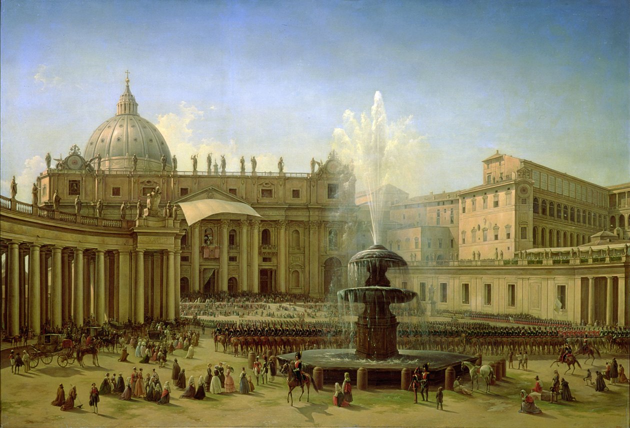 Piazza San Pietro i Rom vid tiden för en påvlig välsignelse, 1850 av Grigori Grigor