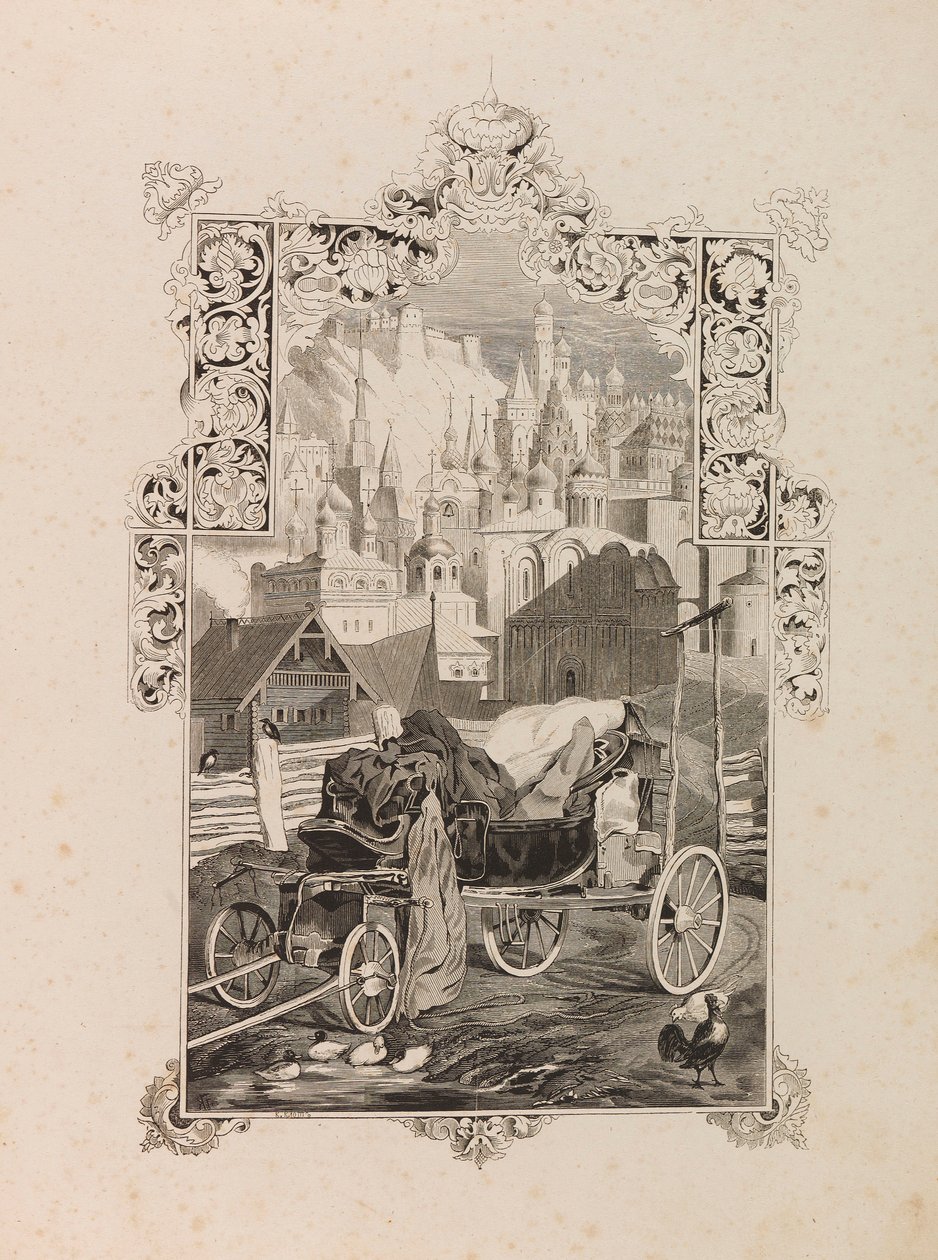 Frontispice till romanen Tarantas The Tarantass av Vladimir Sollogub, 1845. av Grigori Grigorevich Gagarin