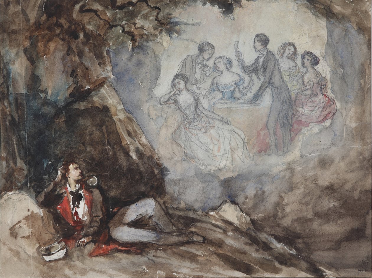Illustration till dikten Drömmen av M. Lermontov, mitten av 1800-talet av Grigori Grigorevich Gagarin