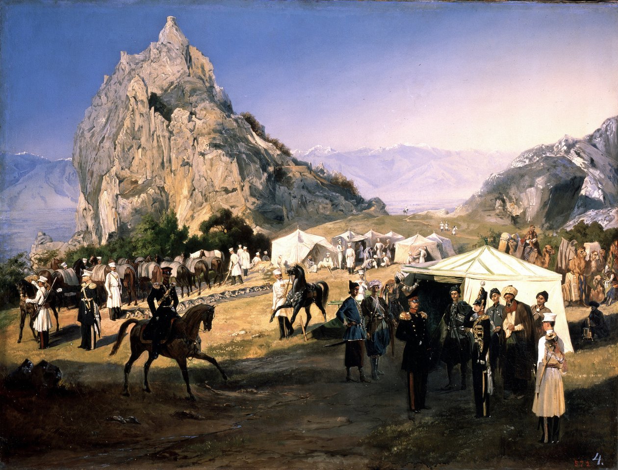 ""Nizjnij Novgorod (Nijni Novgorod) dragonregementets bivack vid Karaagach"" Målning av Grigori Grigorievich Gagarin (Gagarin) (1810-1893) Ryska statens museum i Sankt Petersburg av Grigori Grigorevich Gagarin