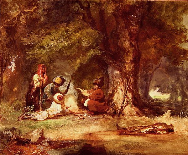 Ryska soldater under de kaukasiska krigen 1817-64 (akvarell på papper) av Grigori Grigorevich Gagarin