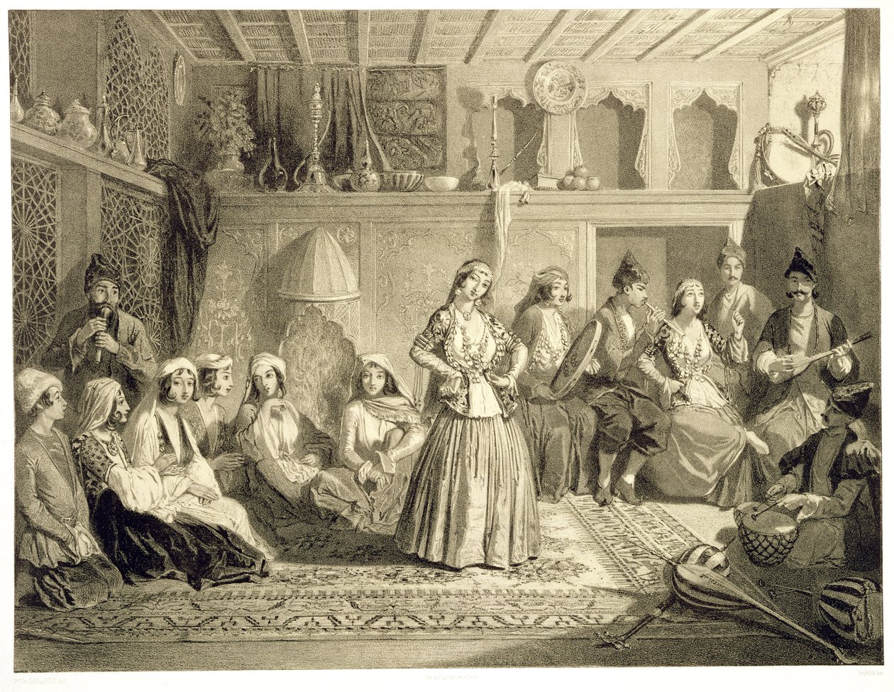 Vilorummet nära baden i Shemakha, på Shirvanskaya-steppen, skylt 40 från en bok om Kaukasus, graverad av Charles Claude Bachelier och Adolphe Bayot (1810-66) pub. av Alfred Leon Lemerci av Grigori Grigorevich Gagarin