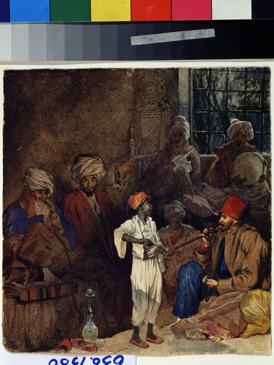 ""Ett värdshus i Izmir i Turkiet"" (Kaffehus i Smyrna) Akvarell av Grigori Gagarin (Gagarin) (1810-1893) 1835 State A. Pushkin Museum of Fine Arts Moskva av Grigori Grigorevich Gagarin