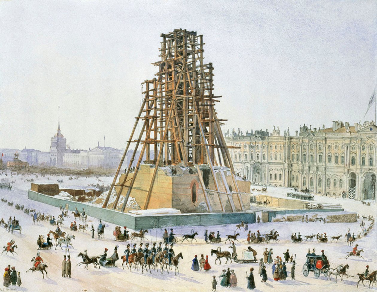 Alexanderkolonnen i byggnadsställningar, 1833. av Grigori Grigorievich Gagarin