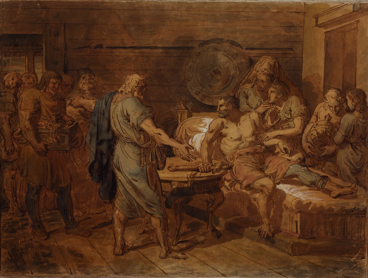 Kuzma Minins vädjan till prinsen Dmitrij Pozharsky, 1800-talet av Grigori Ivanovich Ugryumov