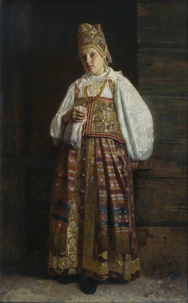 Kvinna från Kursk i traditionella ryska kläder, 1871 av Grigori Semenovich Sedov