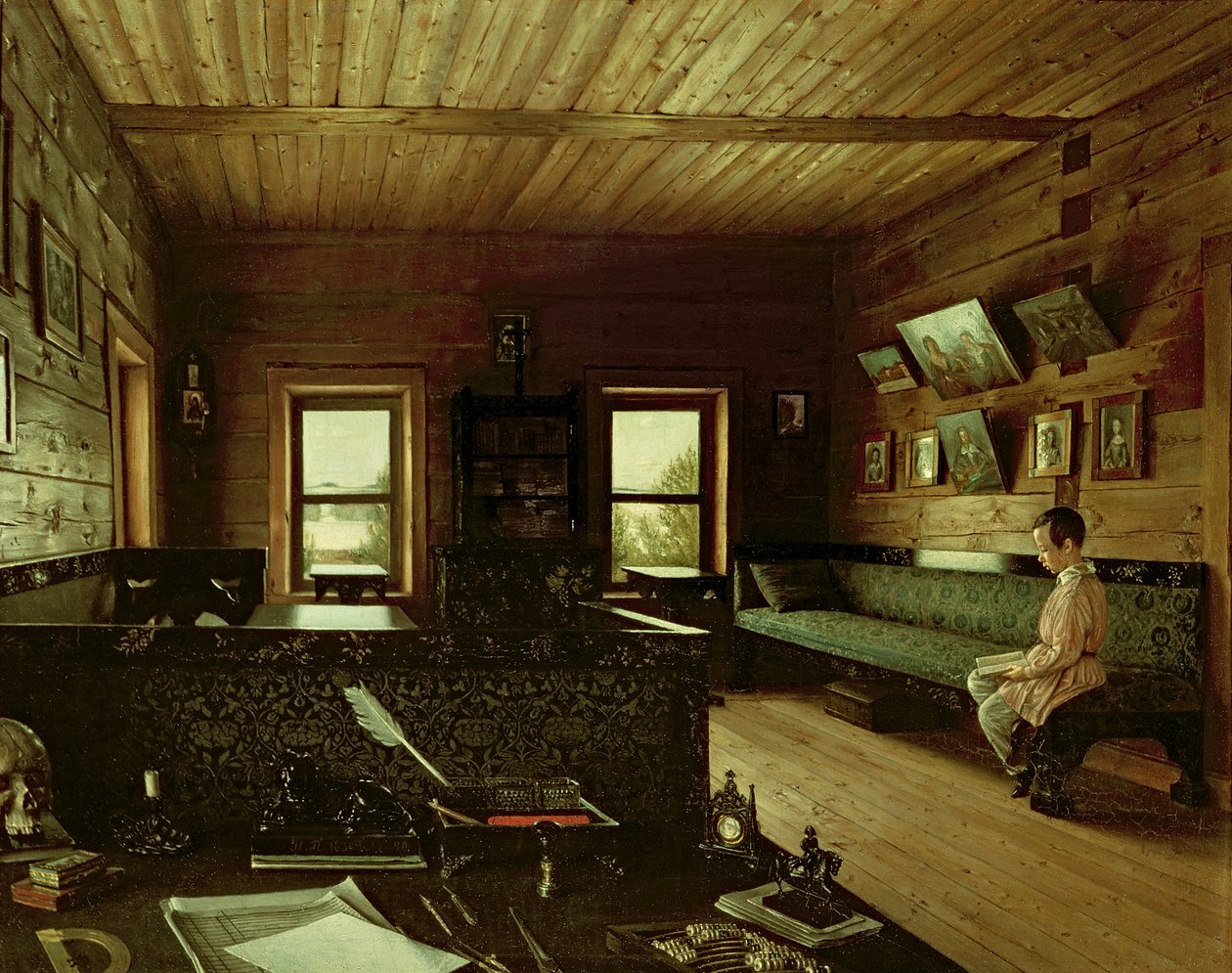 Arbetsrummet i Nikolai Miljukovs hus i Ostrovky, 1844 av Grigori Vasilievich Soroka