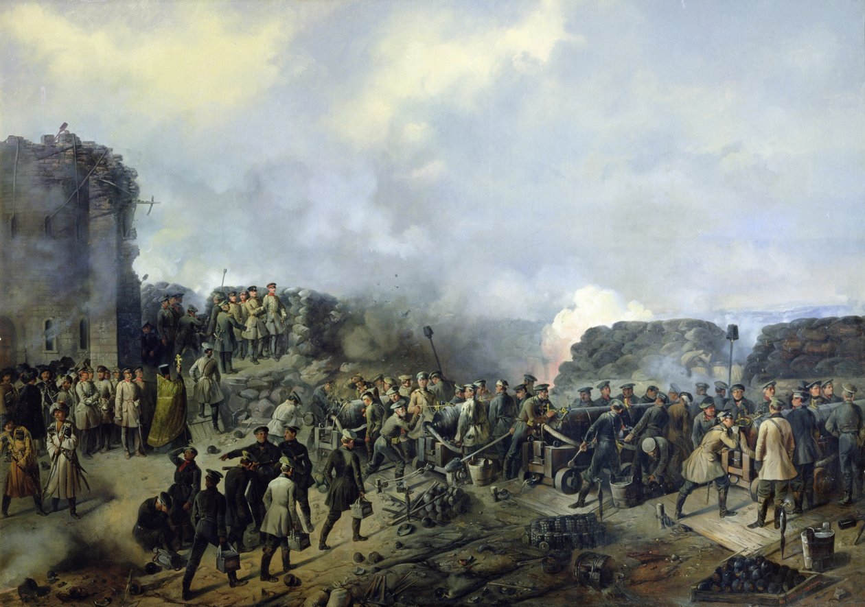 Det fransk-ryska slaget vid Malakhov Kurgan 1855, 1856 av Grigory Shukayev
