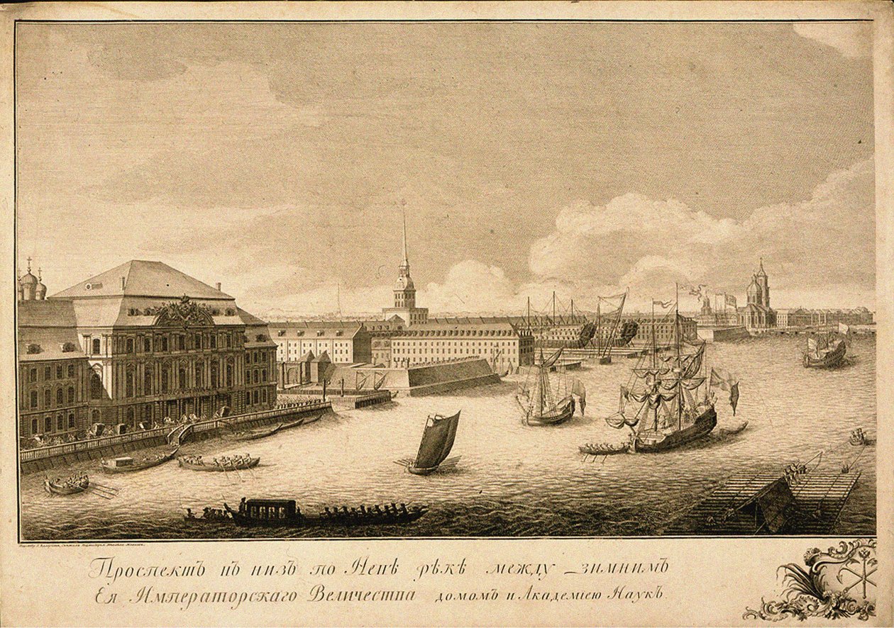 Utsikt över vinterpalatset från floden Neva, 1753 av Grigory Anikeevich Kachalov