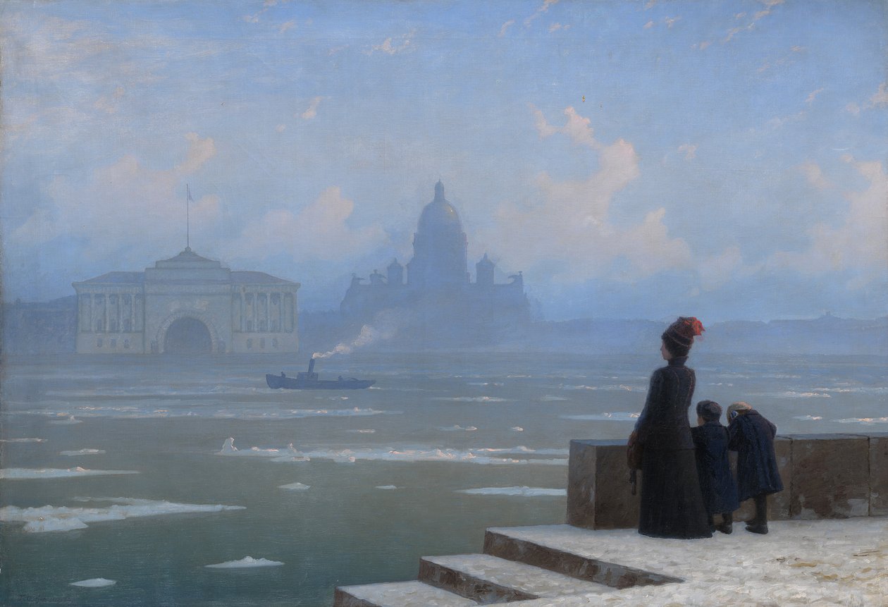 Is som driver på floden Neva i St Petersburg, 1890-talet av Grigory Odisseyevich Kalmykov