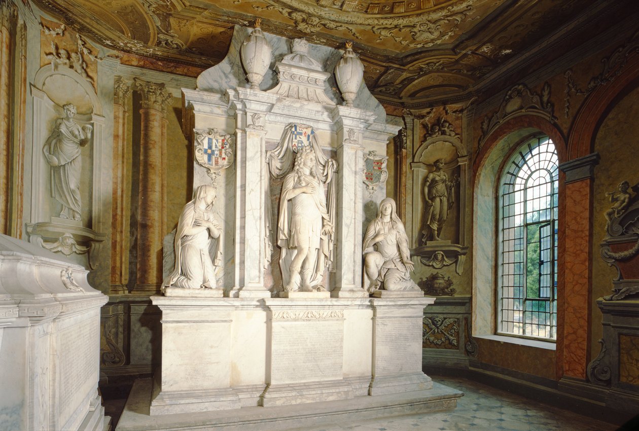 Monument i Chandos mausoleum (marmor) av Grinling Gibbons