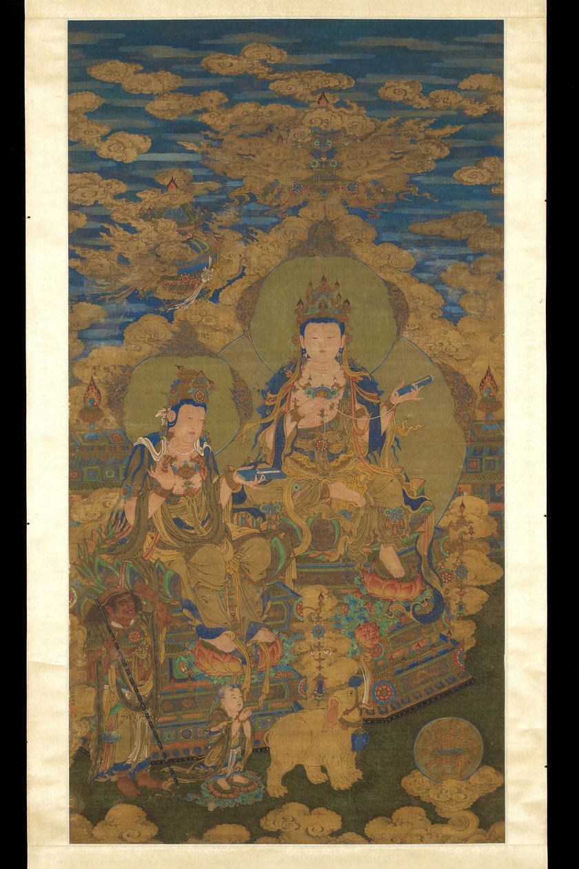 Två versioner av bodhisattva Guanyin, ca 1750 (bläck & färg på siden) av Guanpeng (after) Ding