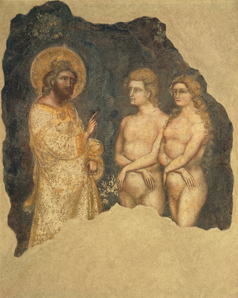 Adam och Eva inför den evige, av Guariento (verksam sedan 1338, död omkring 1367), fresco, Carrarese-kapellet, Galileiska akademin för konst och vetenskap, tidigare Patavina, Padua, Italien, omkring 1350 av Guariento di Arpo