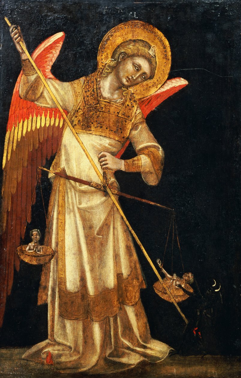 En ängel som skyddar en själ från djävulen av Ridolfo di Arpo Guariento