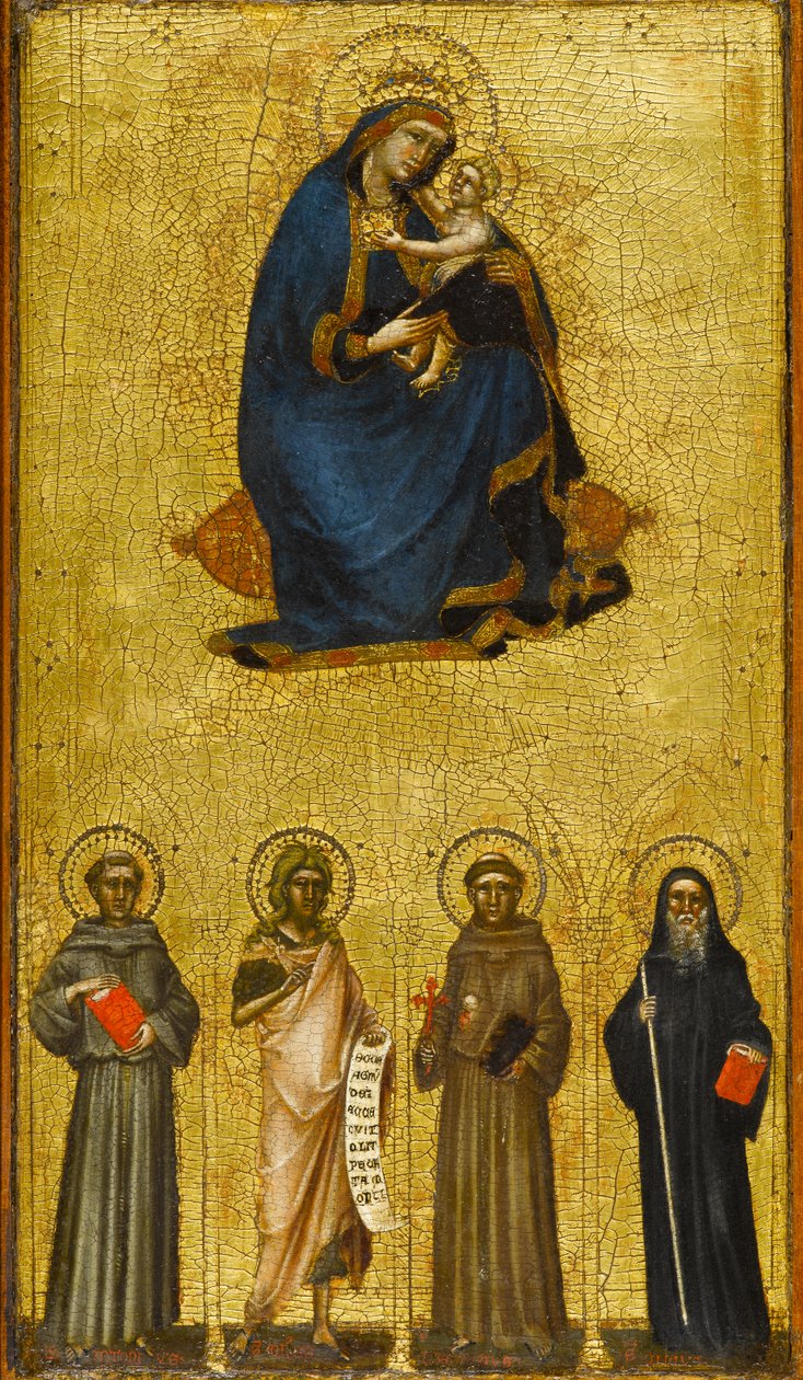 Madonna och barn med heliga, cirka 1360 (tempera och bladguld på poppelpanel) av Guariento di Arpo