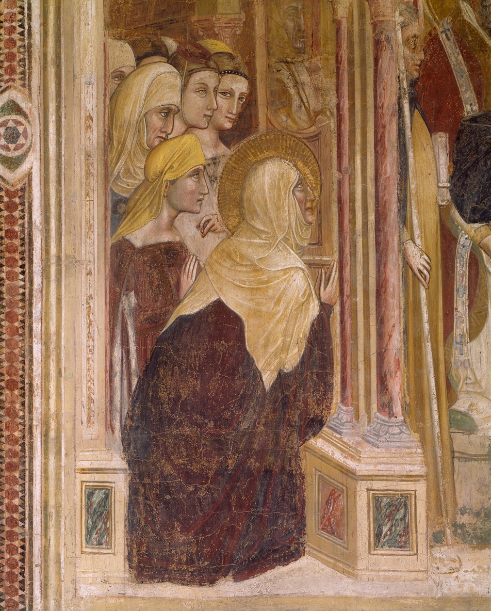 Monica med andra kvinnor som ber med klädsel av Saint Augustine, av Guariento, fresk av Guariento di Arpo