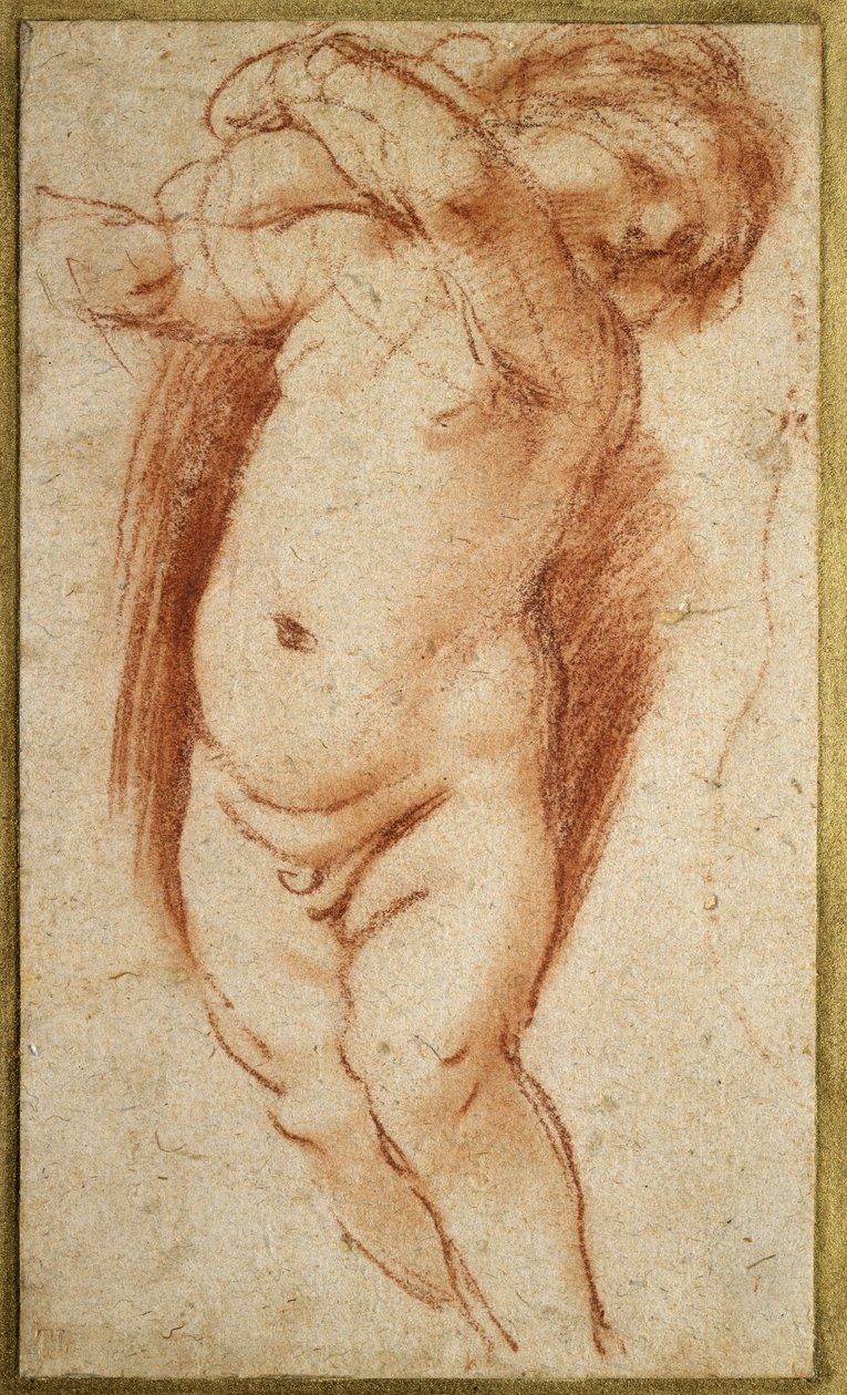 A Putto, 1620 - 1624 (röd krita på gråaktigt papper) av Giovanni Francesco Barbieri