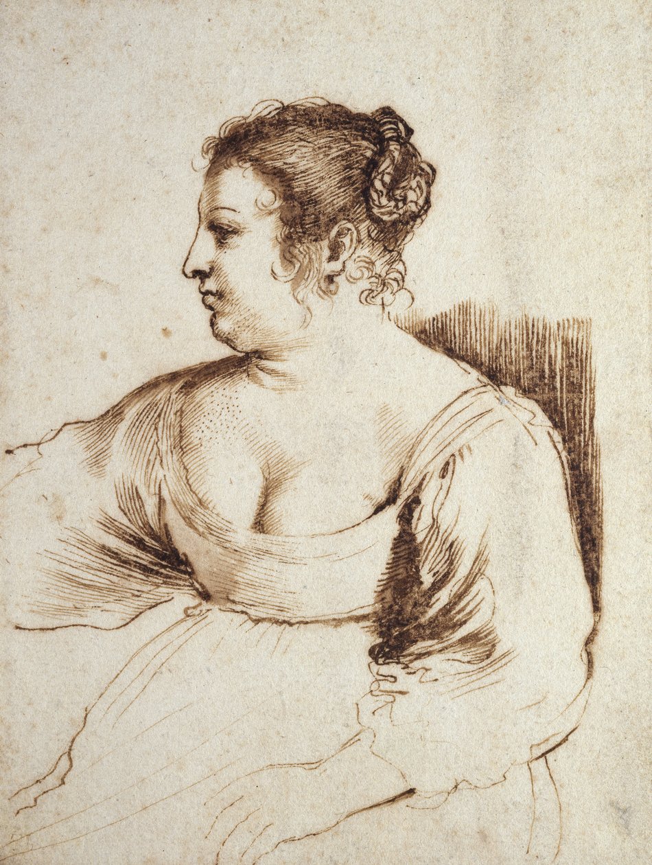 A Woman Seated, 1640 - 1649 (penna och brunt bläck med brun tvätt på vitt papper) av Giovanni Francesco Barbieri