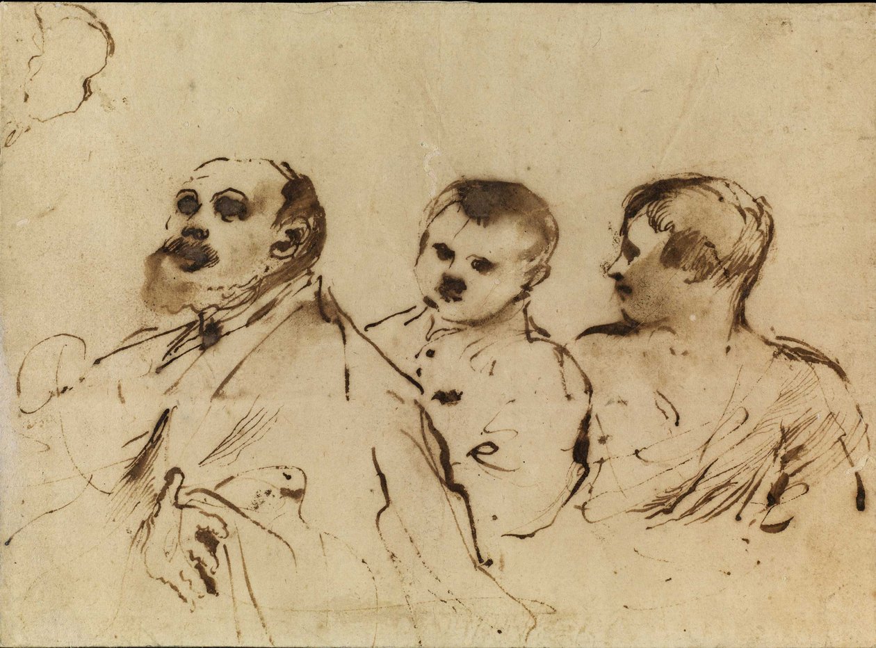 A bishop with two children av Guercino