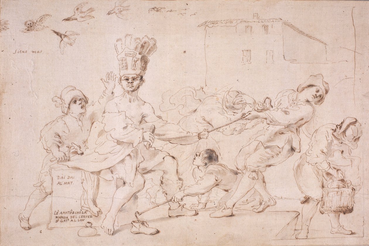 Figur Ämne (bläck (sepia) på papper (på kort)) av Giovanni Francesco Barbieri
