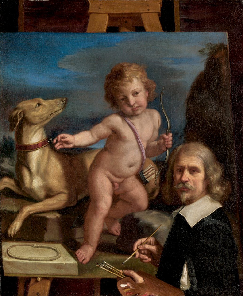 Självporträtt före en pansarmålning Fedele, 1655 av Giovanni Francesco Barbieri