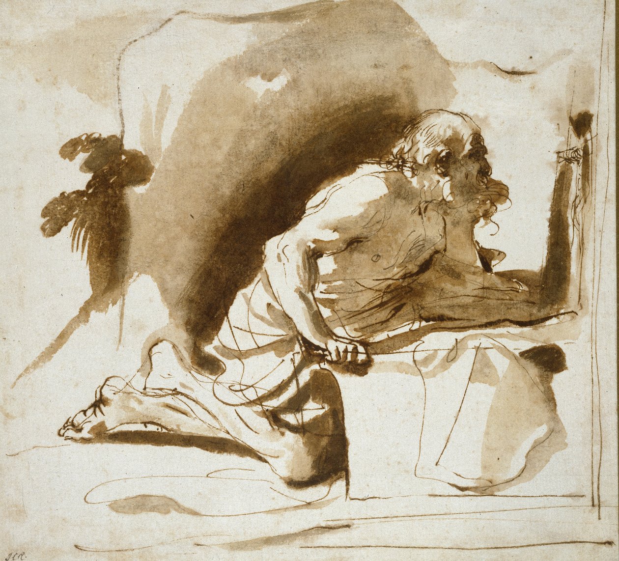 St Jerome, ca 1622 - 1624 (penna och brunt bläck med brun tvätt på vitt papper) av Giovanni Francesco Barbieri