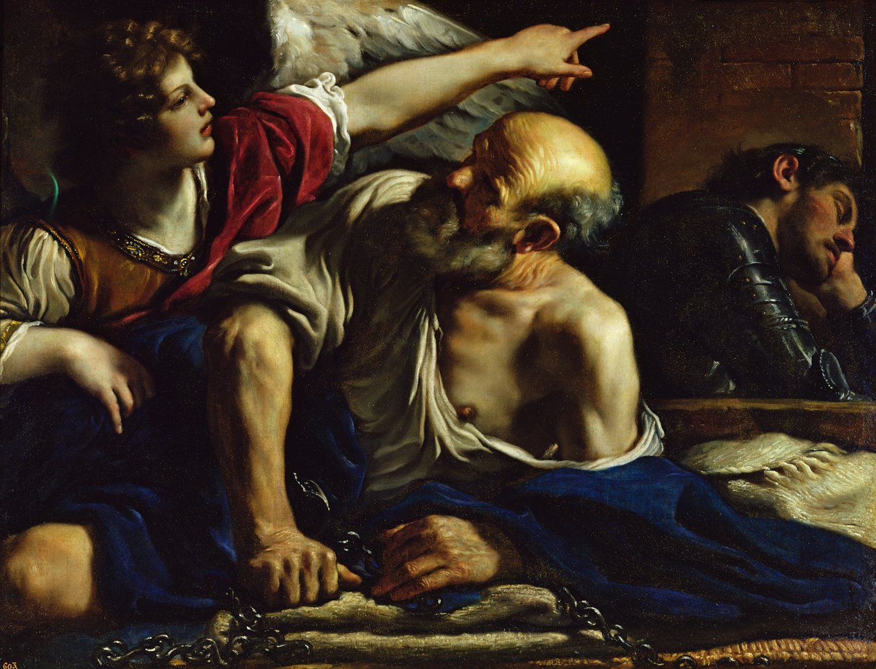 Sankt Petrus befriad av en ängel av Giovanni Francesco Barbieri