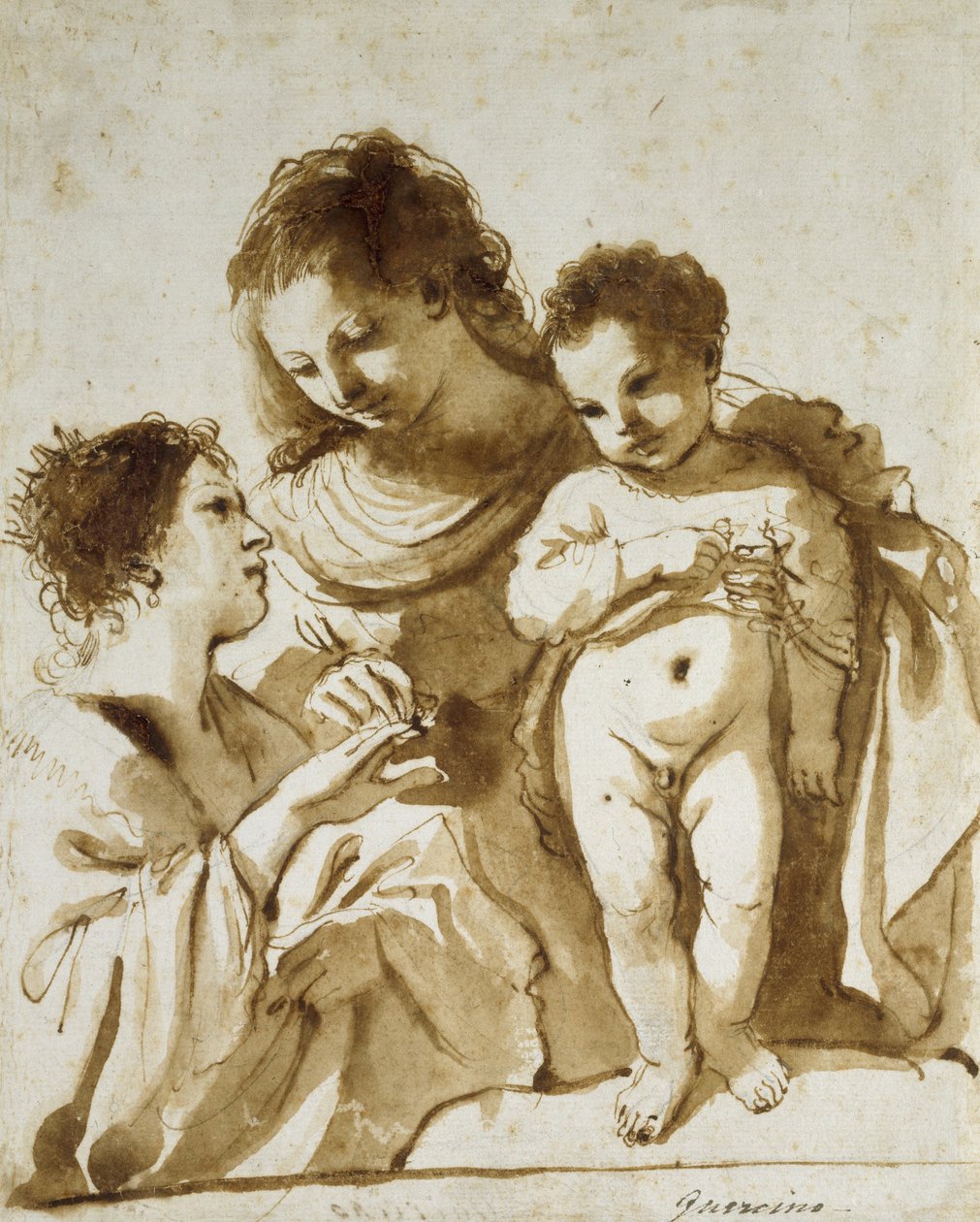The Mystic Marriage of St Catherine, 1618 - 1619 (penna och brunt bläck med brunt sköljande indikationer i svart krita på vitt papper) av Giovanni Francesco Barbieri