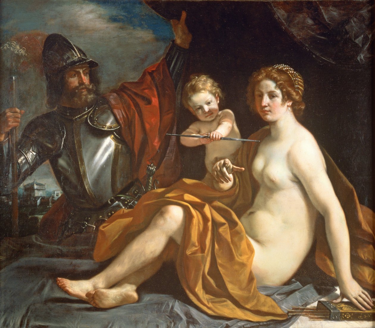 Venus, Mars och Amor av Giovanni Francesco Barbieri