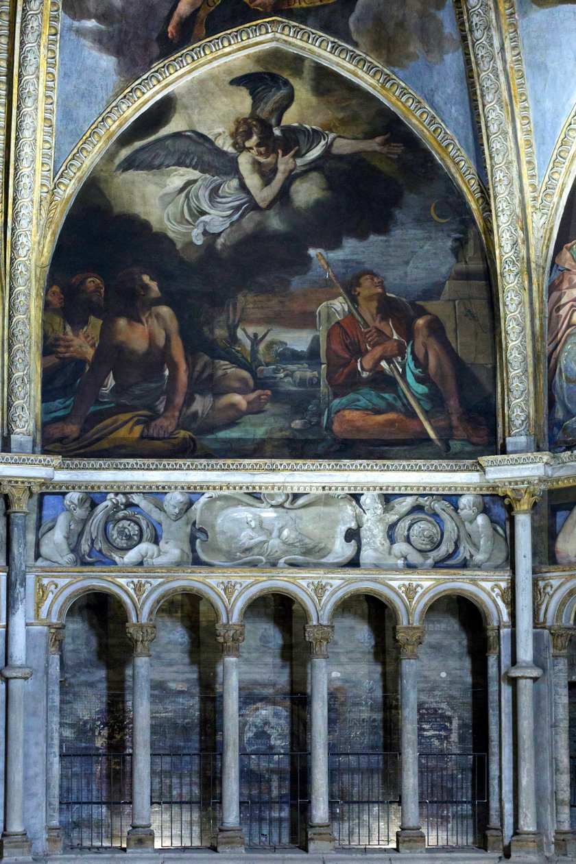 Freskomålning föreställande förkunnelsen till herdarna av Guercino (1591-1666)