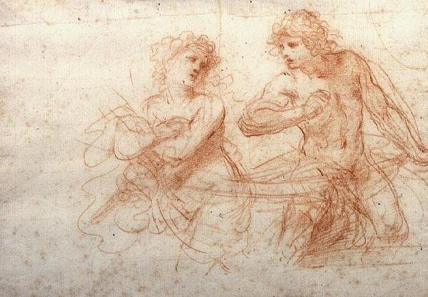 Studie av en naken man och kvinna (röd krita) av Guercino